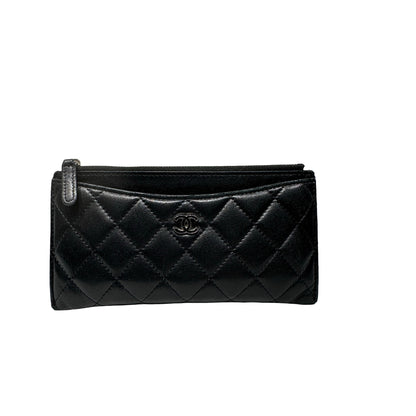Used CHANEL Long Wallet Wallet Black PHW