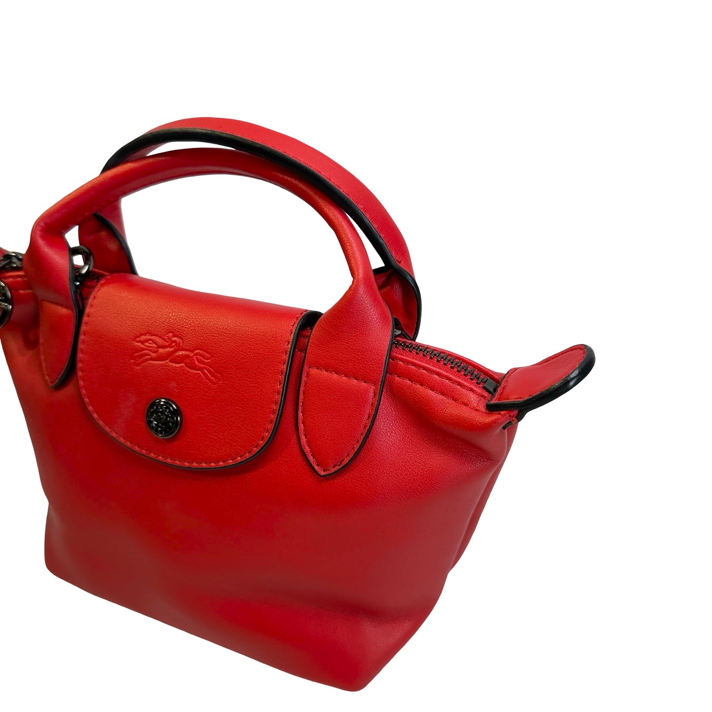 Used LONGCHAMP Leather Le Pliage Handbag Red