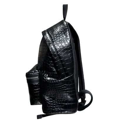 Used SAINT LAURENT Crocodile-Embossed Saint Laurent City Backpack PHW Black