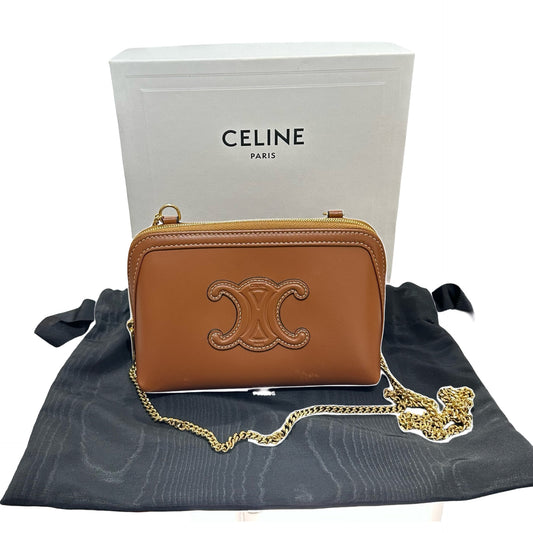 Used CÉLINE Clutch On Chain Shoulder Bag Brown GHW