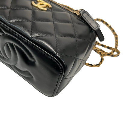 New Chanel 23P Vanity Case Long Box Top Handle Black GHW