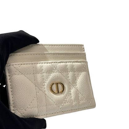 Used Dior Calfskin Leather Cardholder Card Holder Beige GHW