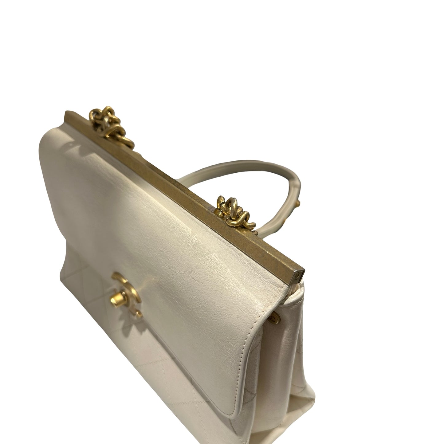 Used CHANEL Quilted Smooth Leather Small Coco Luxe Flap Bag Handbag White Gold