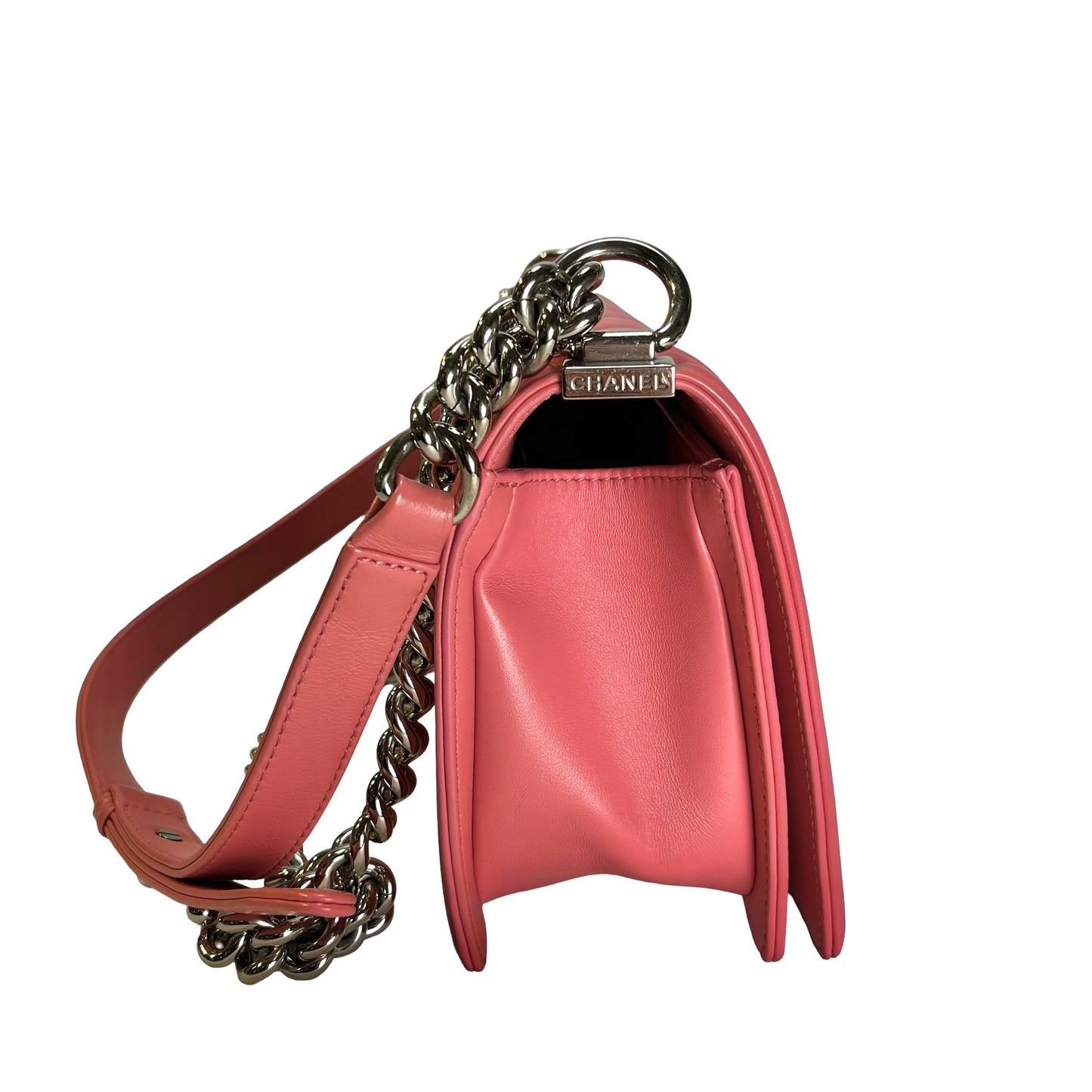 CHANEL Lambskin Boy Shoulder Bag Pink PHW