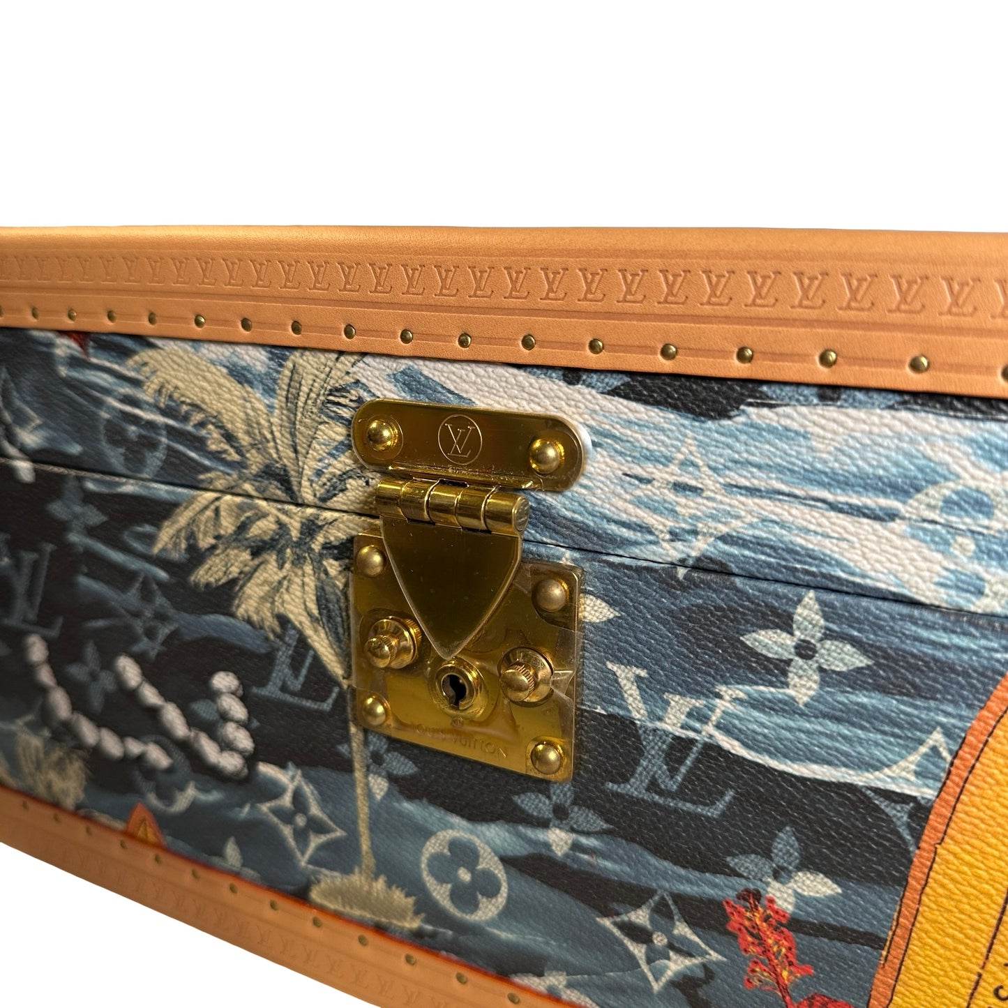 Used LOUIS VUITTON Calfskin Leather Monogram Box Box Blue Brown GHW