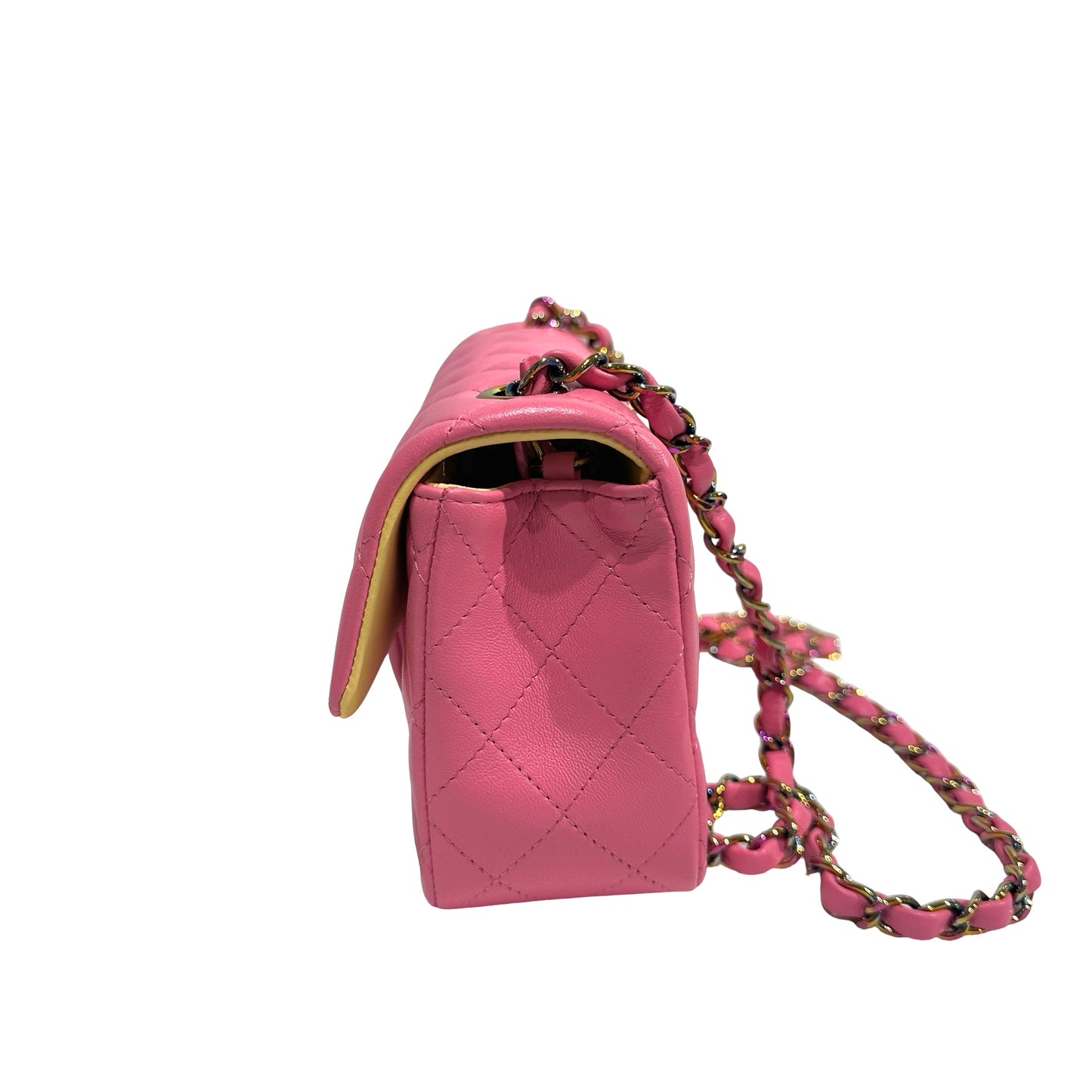 Used CHANEL Matelasse Lambskin Flap Bag Chain Shoulder Bag Pink