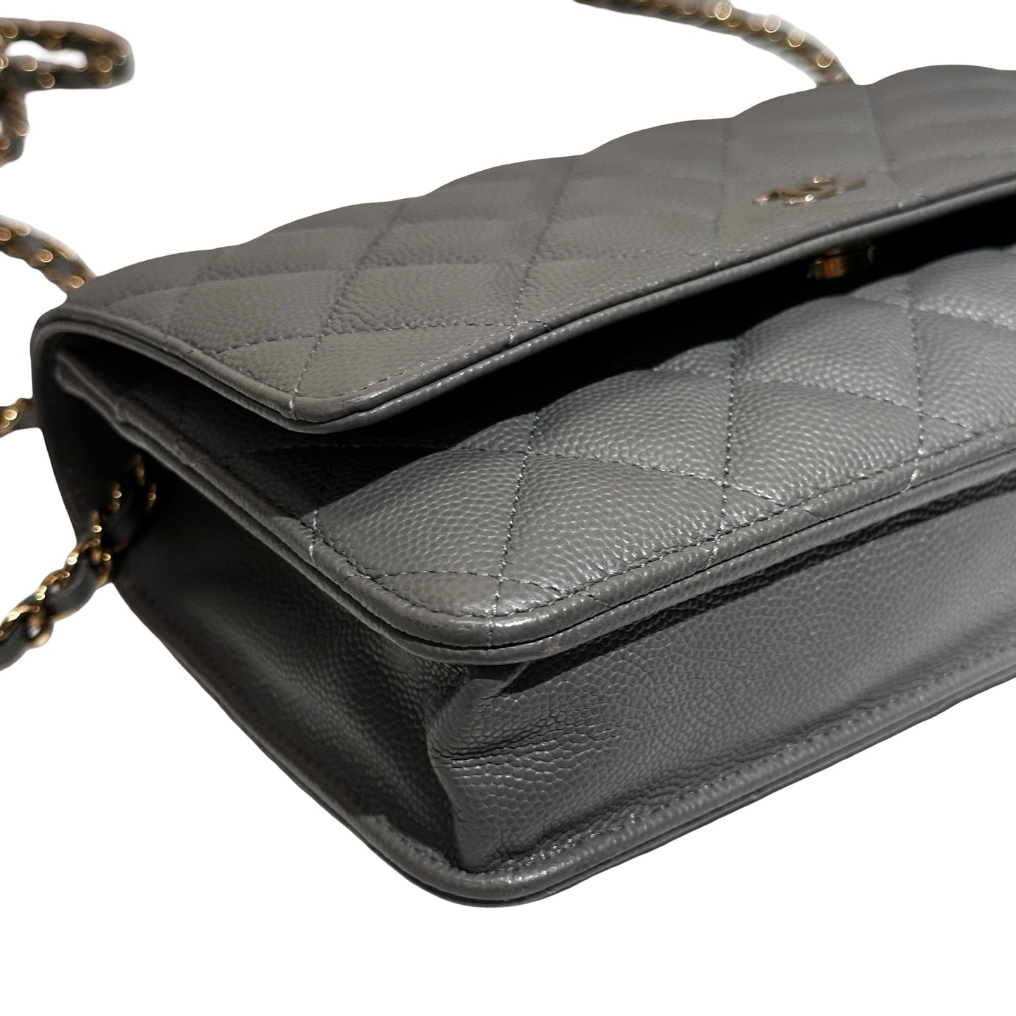 Used CHANEL Caviar Leather WOC Calf Skin Cross Body Bag Grey PHW