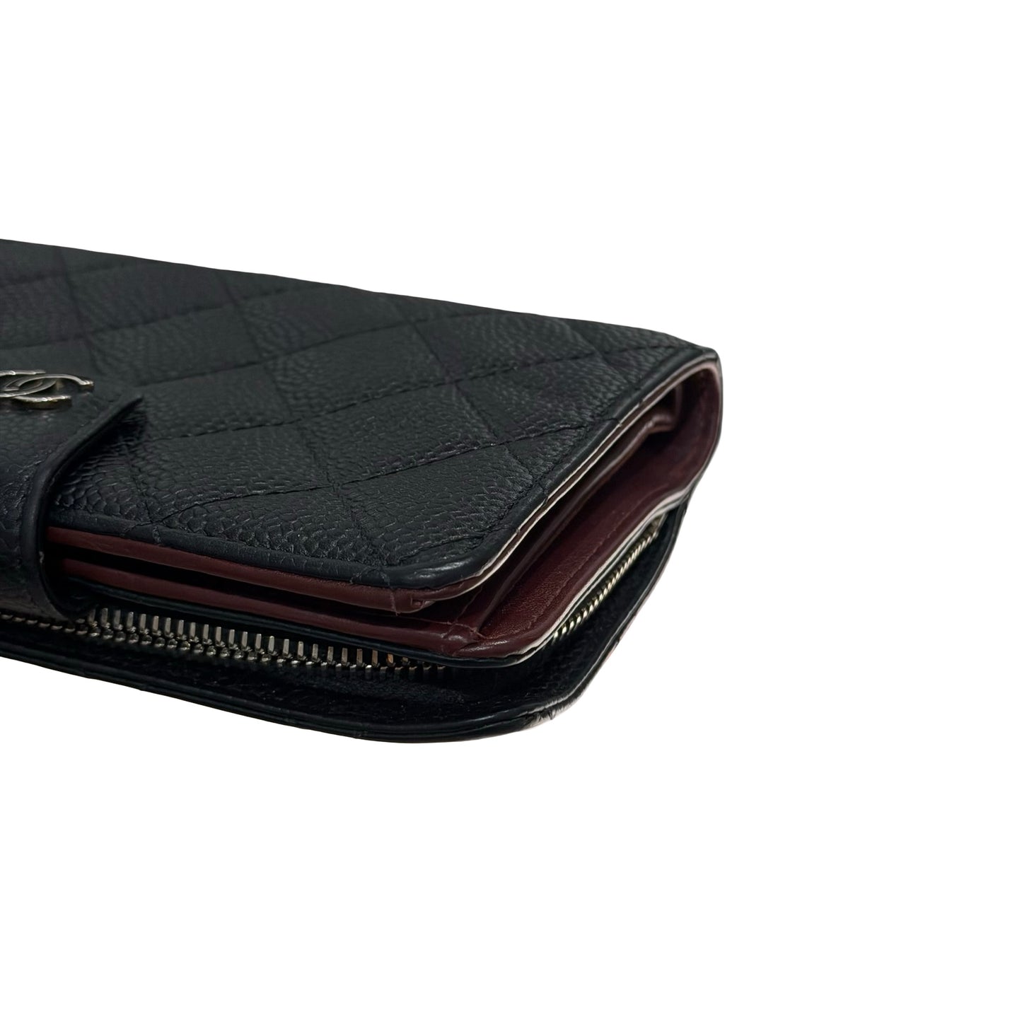 Used CHANEL Calfskin Leather Wallet Black PHW