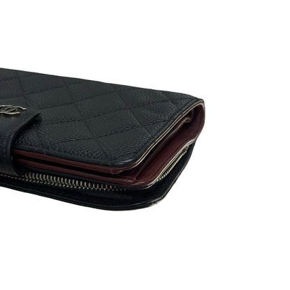 Used CHANEL Calfskin Leather Wallet Black PHW