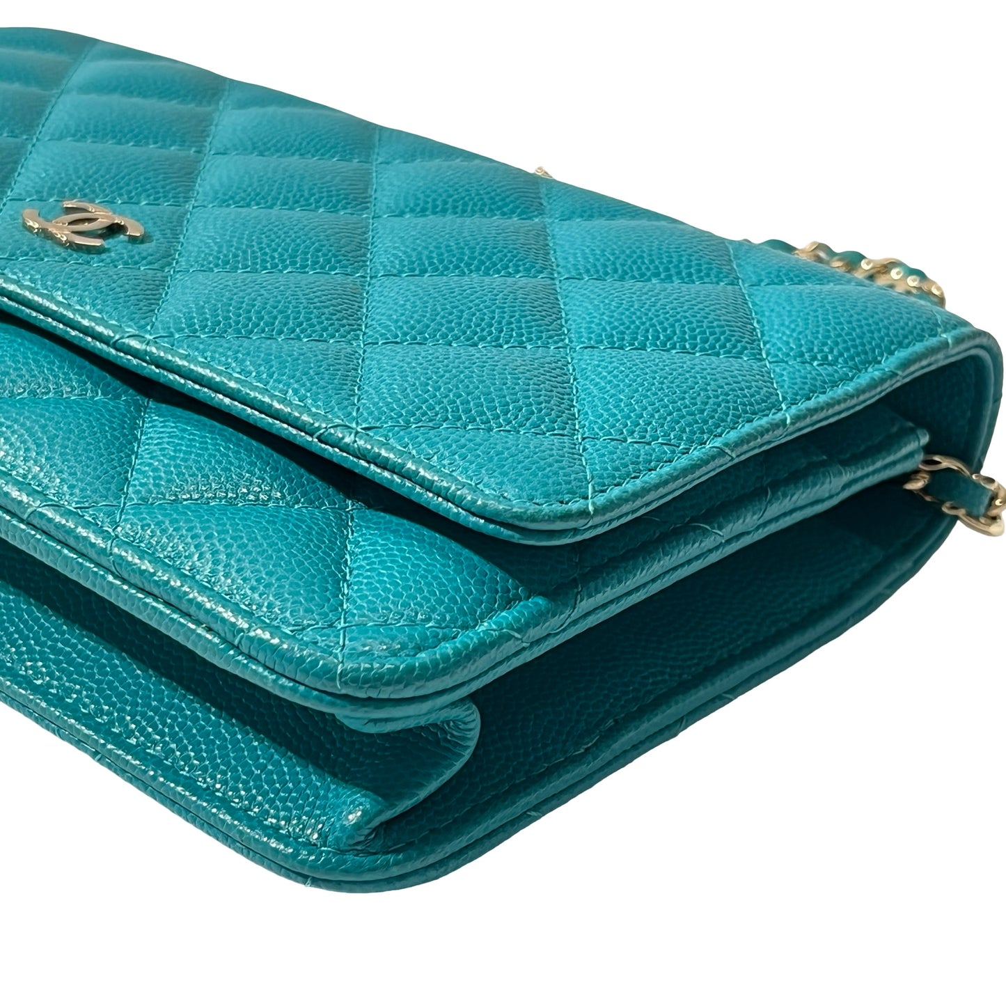 Used CHANEL Calfskin Leather WOC Cross Body Bag Green GHW