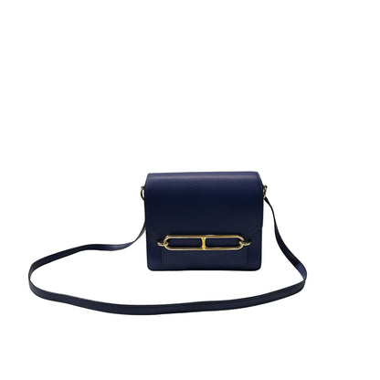 Used HERMÈS Allegro Calfskin MINI ROULIS Shoulder Bag M3 Bleu Encre GHW