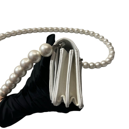 Used CHANEL Lambskin Leather WOC Pearl Shoulder Bag White PHW