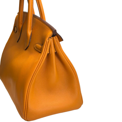 Used HERMES Swift Birkin 25 Handbag Orange PHW