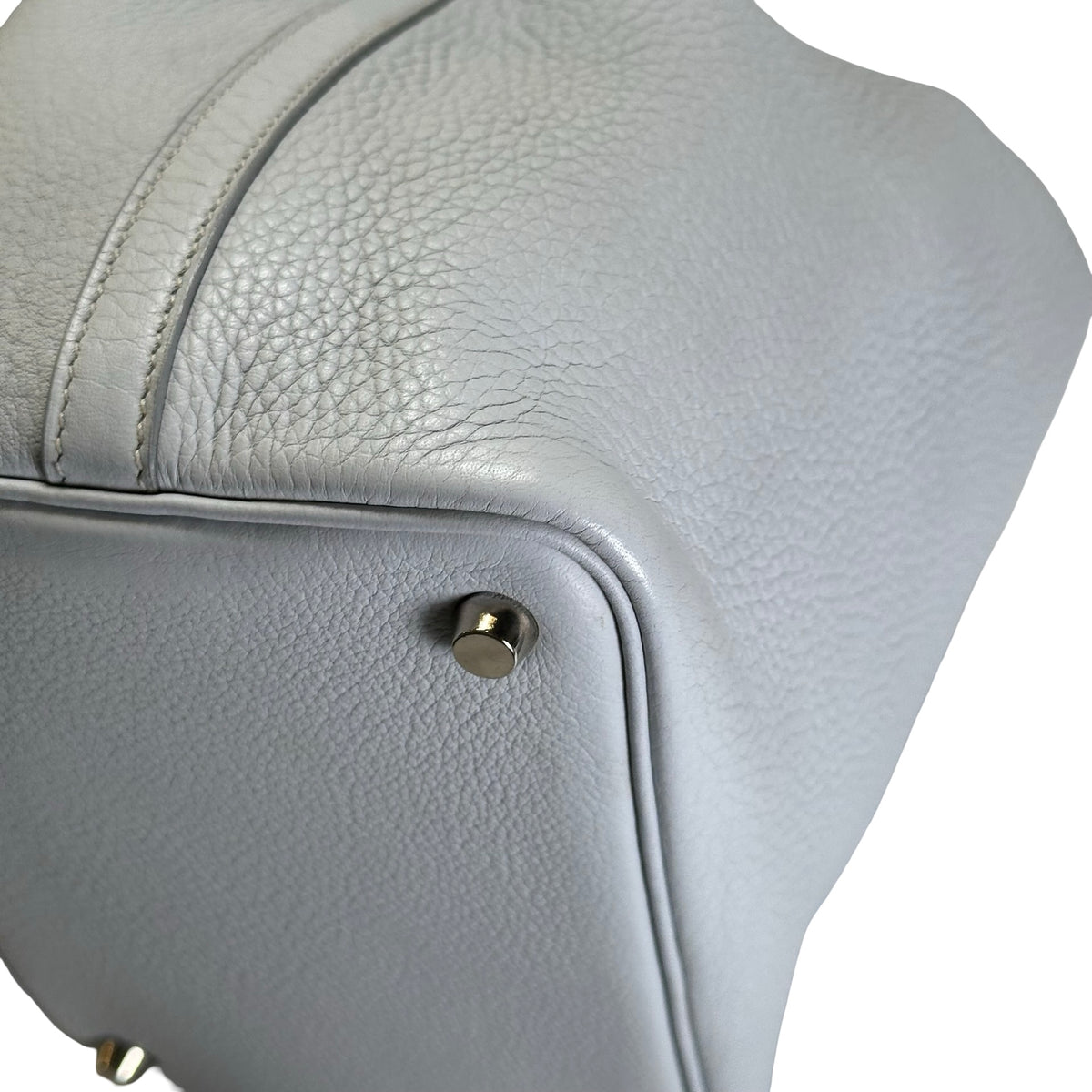 Used HERMES Taurillon Clemence Picotin 17 Bucket Bag Blue Pale