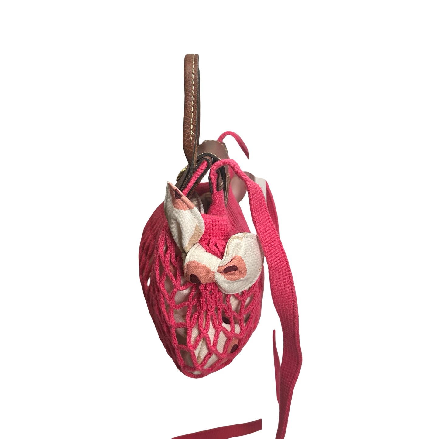 Used LONGCHAMP Netting Le Pliage Filet Cross body bag Pink Brown