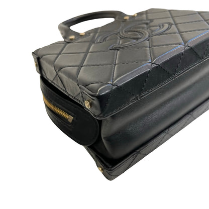Used Chanel Calfskin Leather Vanity Case Shoulder Bag Black GHW
