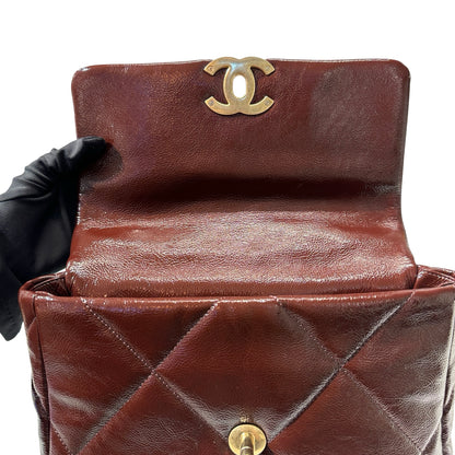 Used CHANEL Waxed Calfskin 19 Small Chain Shoulder Bag Brown GHW