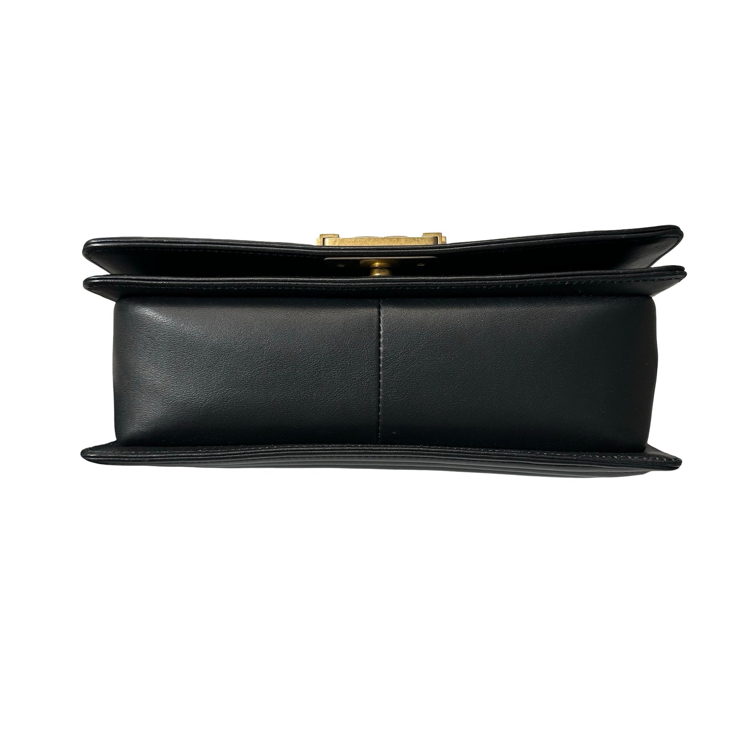 Used Chanel Lambskin Leather Boy 25 Shoulder Bag Black GHW