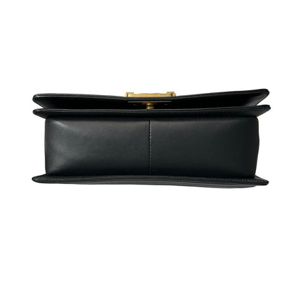 Used Chanel Lambskin Leather Boy 25 Shoulder Bag Black GHW