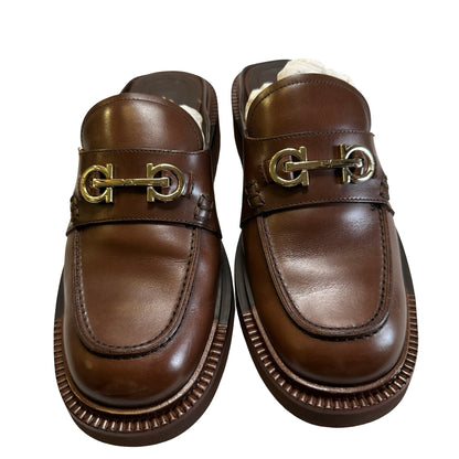 Used SALVATORE FERRAGAMO Leather Gancini Mules Shoes Brown