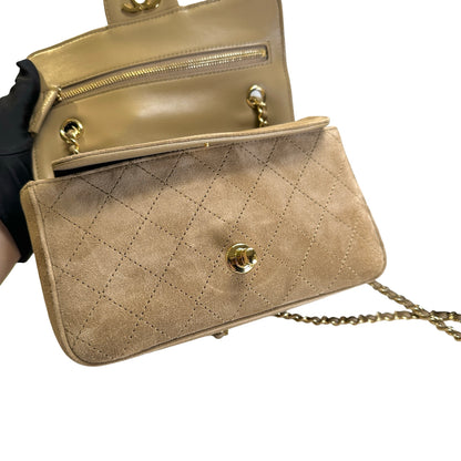 Brand New CHANEL Suede Classic Flap Shoulder Bag Beige GHW