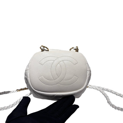Used CHANEL Lambskin 22S Mini Drawstring Bucket Backpack Cross body bag White