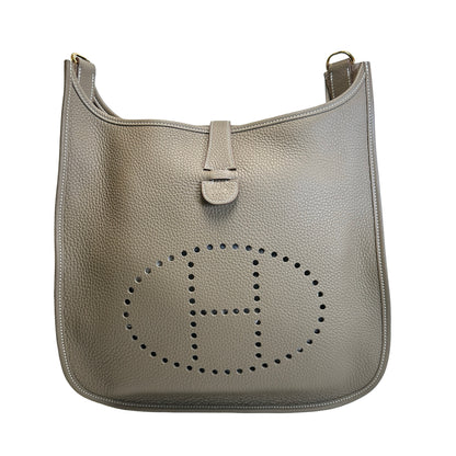 Brand New HERMES Leather Evelyne 33 Crossbody Bag Etoupe GHW