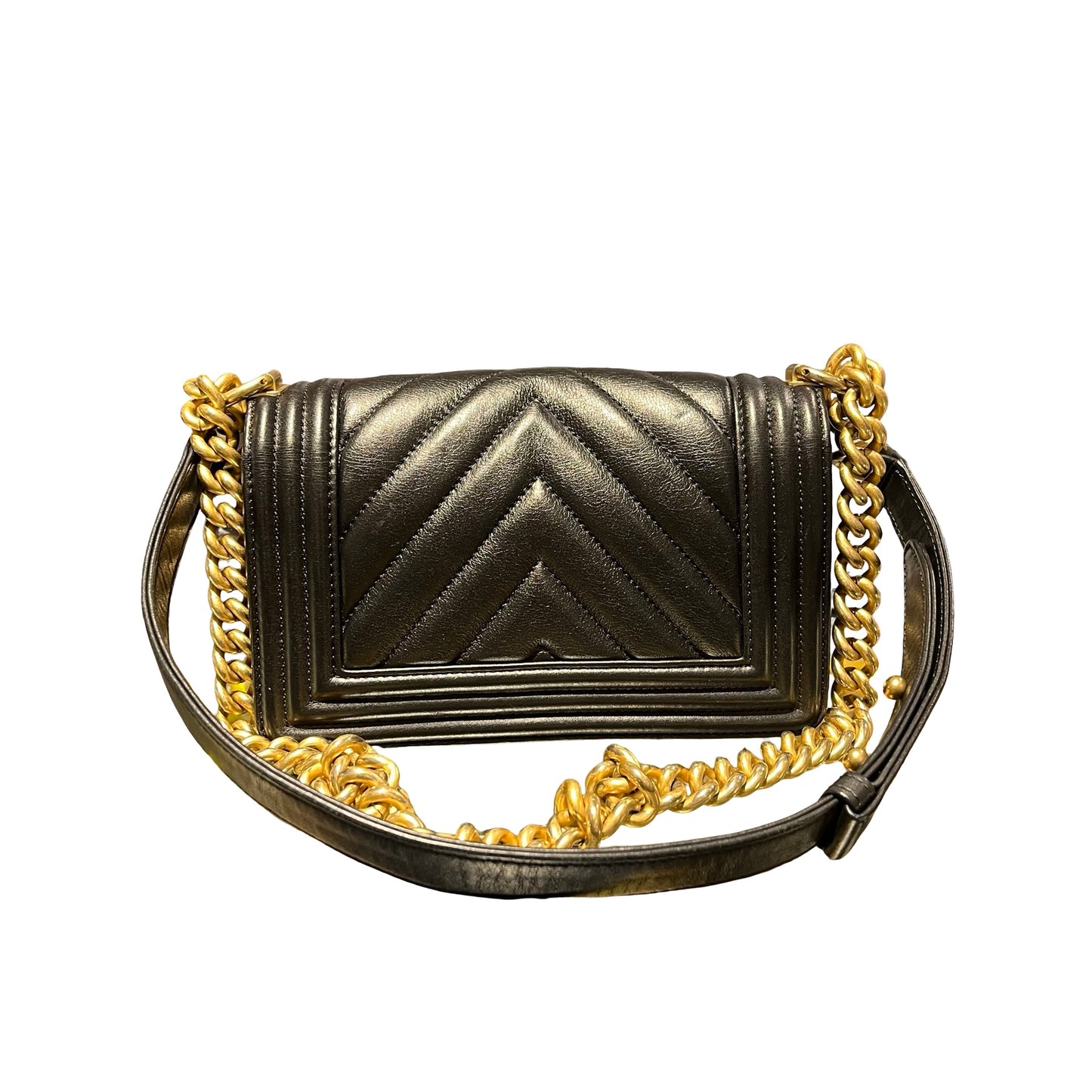 Used Chanel Boy 20 V line Shoulder Bag Black GHW
