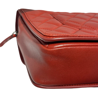 Used CHANEL Lambskin Large Citizen Zip Double Flap Bag Chain Shoulder Bag Red PHW