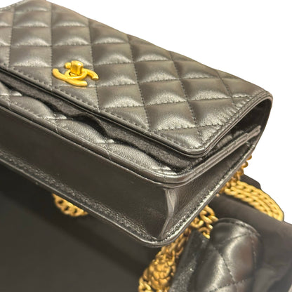 Used CHANEL WOC with Camellia Chain Shoulder Bag Black GHW