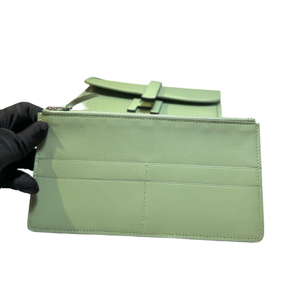 Used HERMES Leather Jige Clutch Green