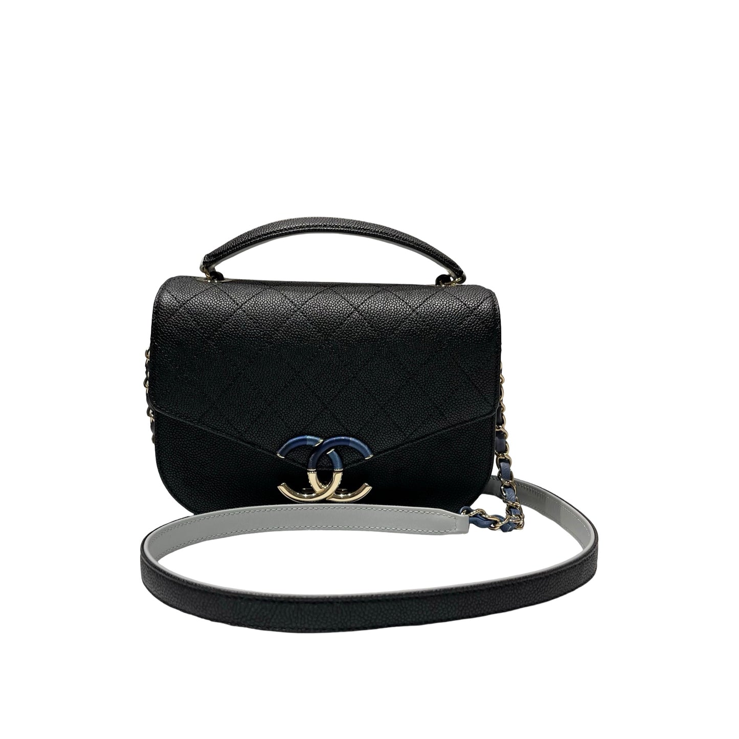 Used CHANEL Calfskin Leather Cross Body Bag Black GHW