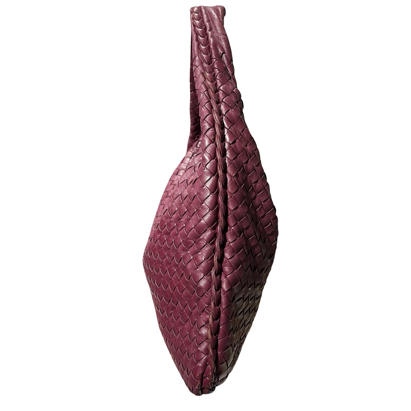 Used Bottega Veneta Calfskin Leather Shoulder Bag Burgundy Purple