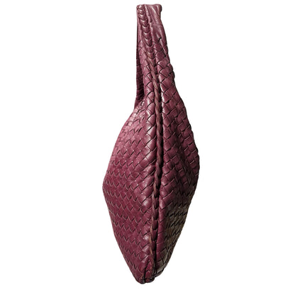 Used Bottega Veneta Calfskin Leather Shoulder Bag Burgundy Purple