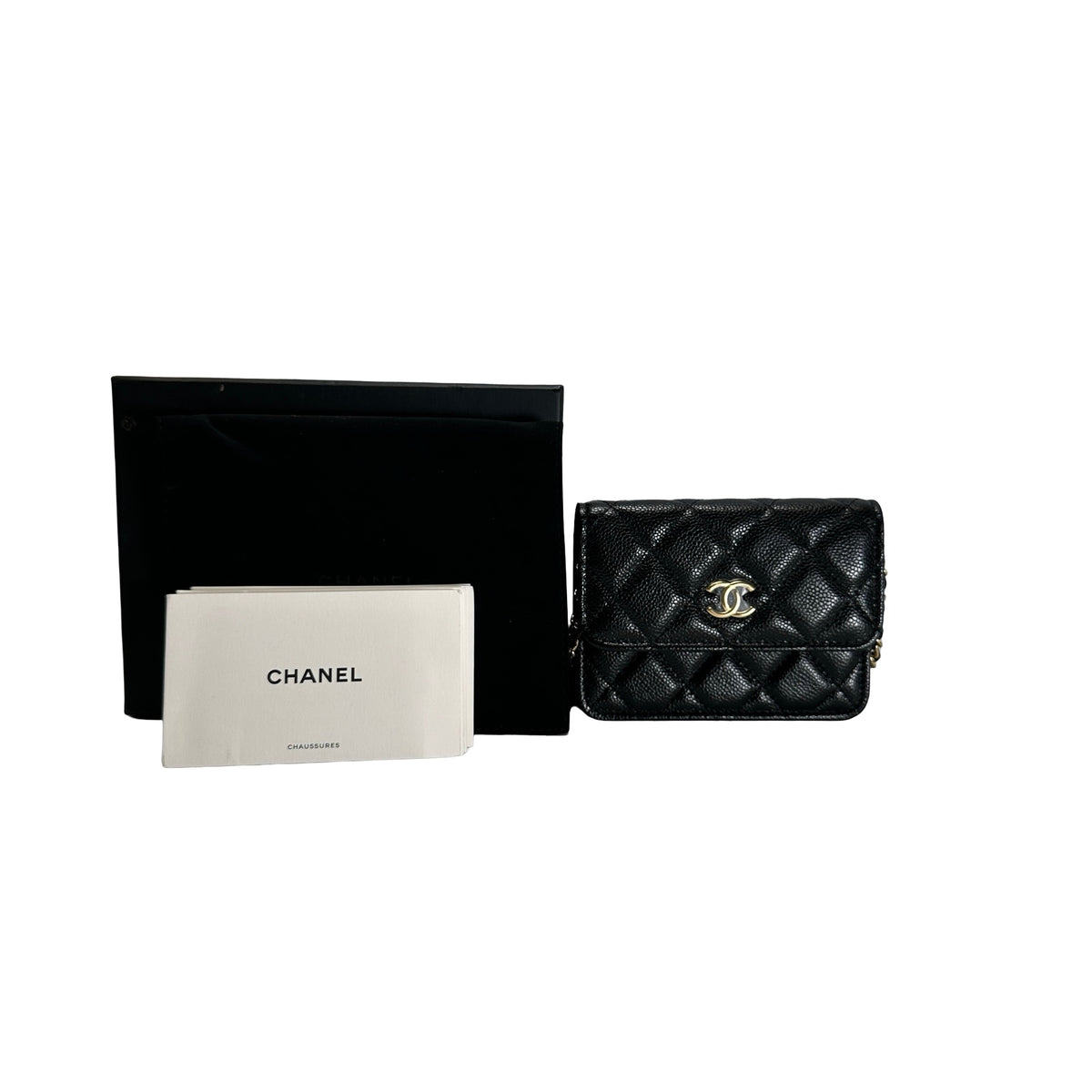 Used CHANEL Caviar Quilted Mini Flap Bag Chain Shoulder Bag Black Gold hardware