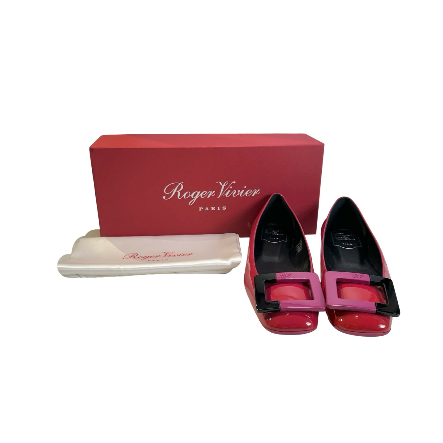 Used ROGER VIVIER Patent Leather Belle Vivier Trompette Shoes Red