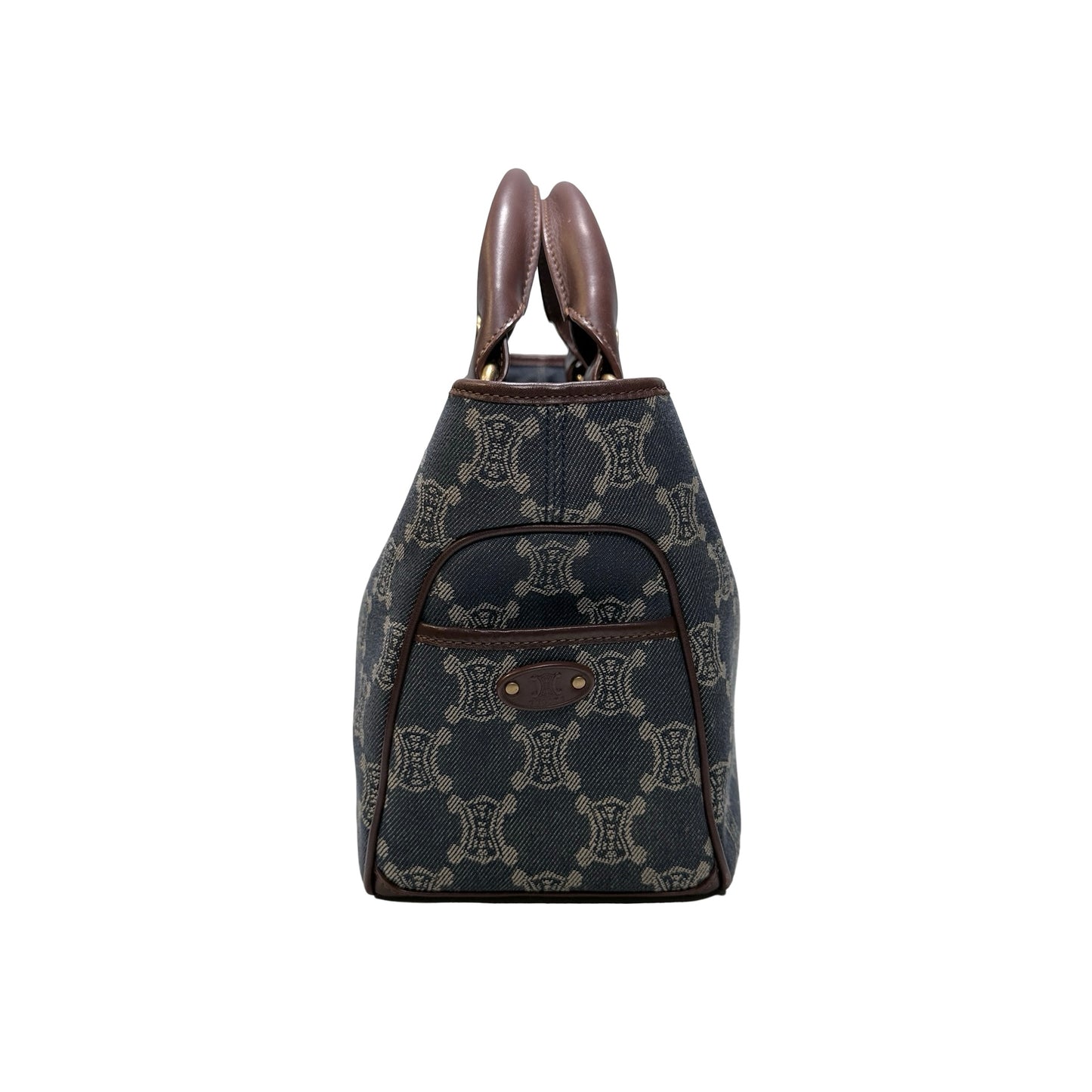 Used CELINE Canvas Vintage Handbag Blue Brown