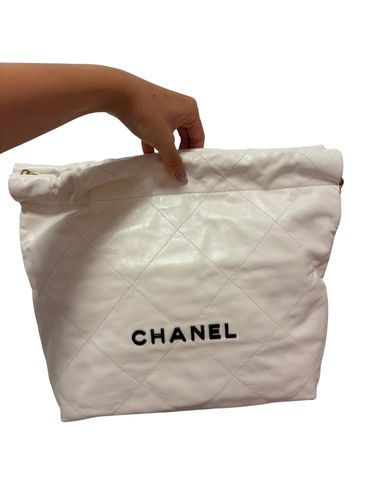 Used CHANEL Quilted Calfskin Chanel 22 Tote Bag White Black