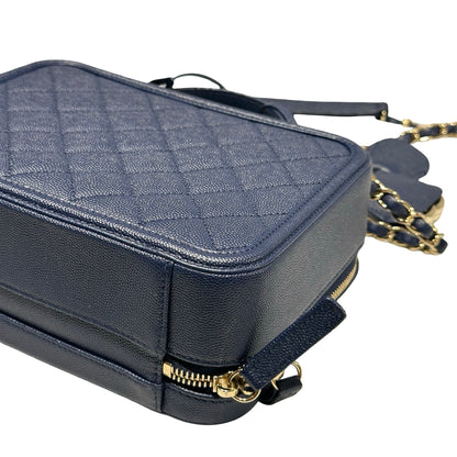 Unused CHANEL Calfskin Leather Vanity Case Navy Blue