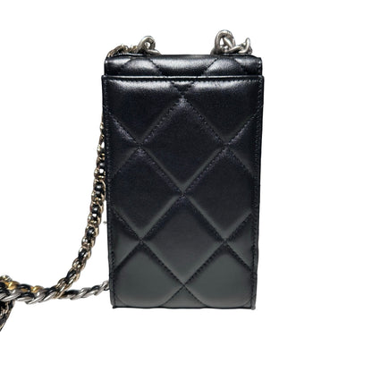 Used CHANEL Lambskin Leather 19 Phone Holder with Chain Phone Bag Black PHW