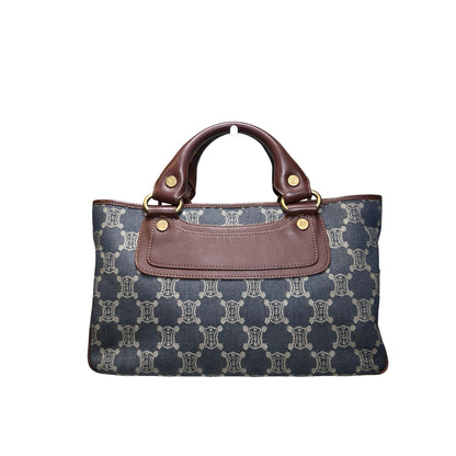Used CELINE Canvas Vintage Handbag Blue Brown