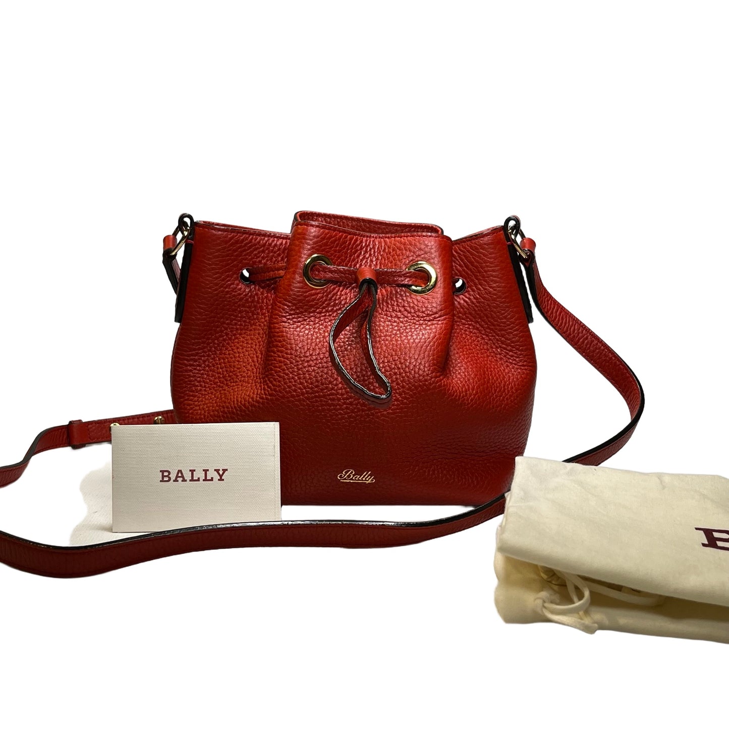 Used BALLY Leather Drawstring Bucket Bag Bucket Bag Red GHW