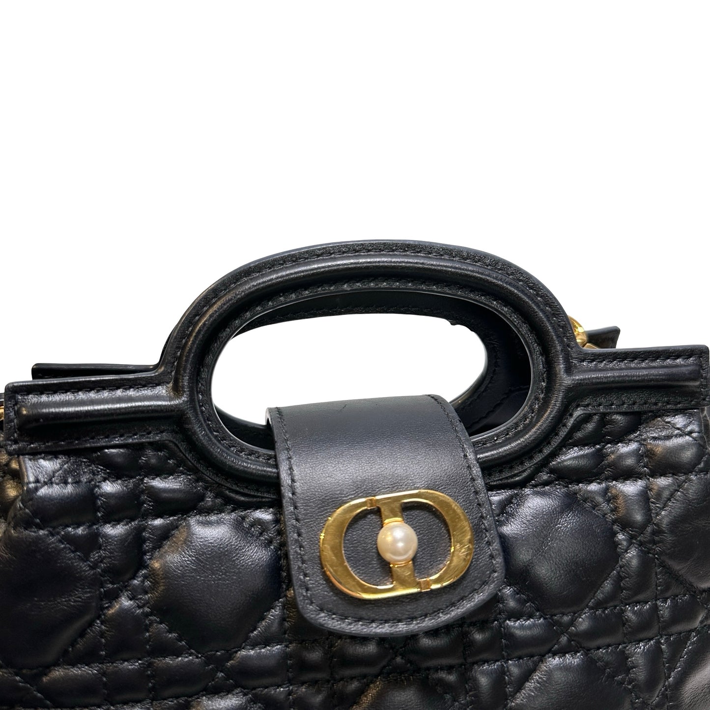 Used Dior Lambskin Leather Jolie Top Handle Cross Body Bag Black GHW