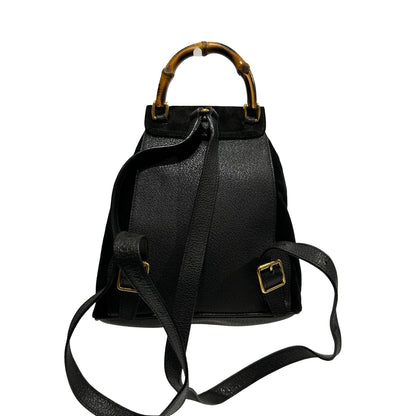 Used GUCCI Suede Leather Bamboo Bamboo Suede Backpack Backpack Black