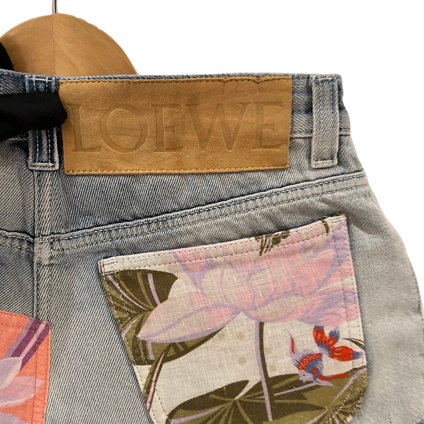 Used LOEWE Cotton Denim Shorts Clothes Multicolor Patches