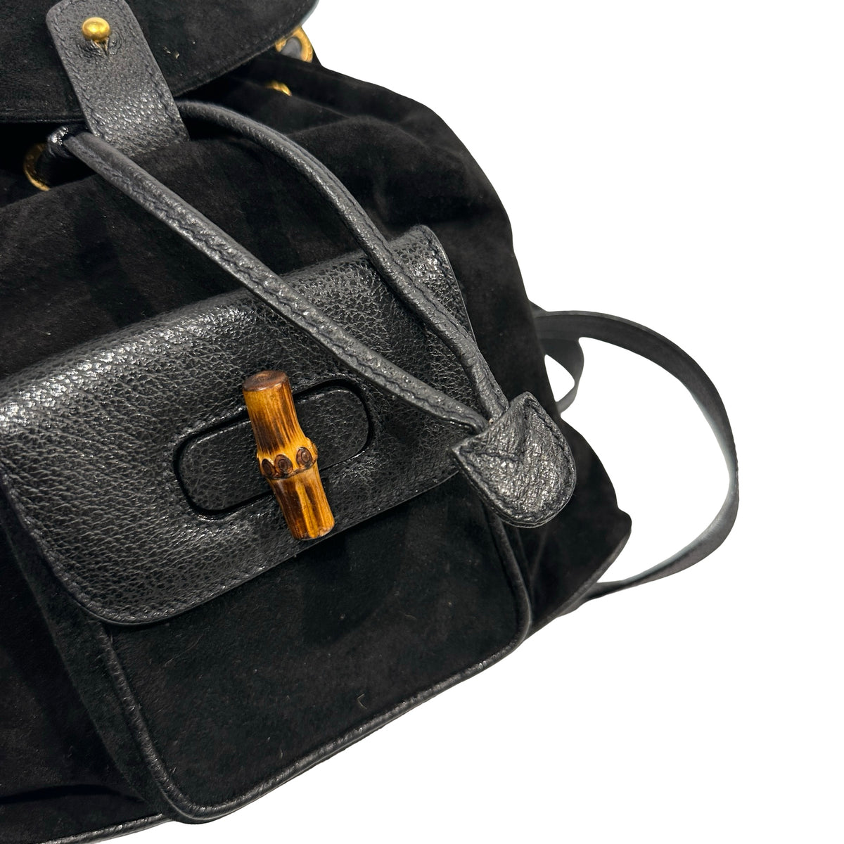 Used GUCCI Suede Leather Bamboo Bamboo Suede Backpack Backpack Black
