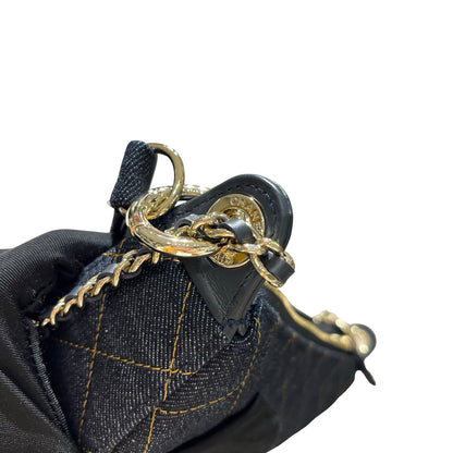 New Chanel Denim Clutch with Gold-Tone Chain Shoulder Bag Navy GHW
