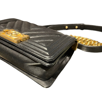 Used Chanel Boy 20 V line Shoulder Bag Black GHW