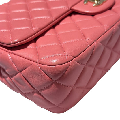 Used CHANEL Lambskin Leather Valentine Charm Classic Flap 25 Medium Chain Shoulder Bag Pink