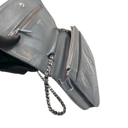 Used Chanel Shiny Calfskin WOC Cross Body Bag Baby Blue PHW